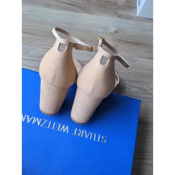 Stuart Weitzman Amelina Nearlynude Suede Heel Sandals Adobe Nude - Picture 8 of 16